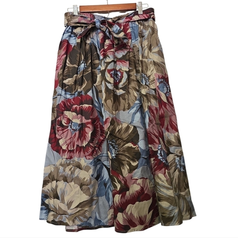 Vintage 90s The Original Pants Plus Floral Maxi Skirt Blue Burgundy Taupe Size L - Picture 3 of 12